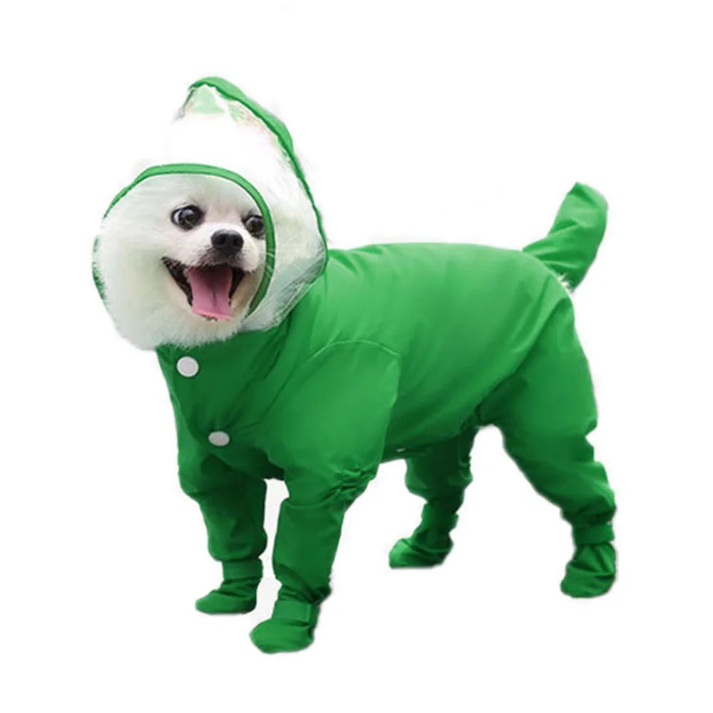 Small Dog Raincoat Hooded Pet Rain Wear Waterproof Teddy Poncho with Rain Boots Adjustable Puppy Dog Full Body Coverage with Hat