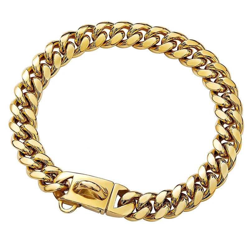 Stainless Steel 18K Gold Dog Collar, Wide Pet Choker, Metal Dog Necklace, Pet Supplies, Accessories for Dogs, 14mm