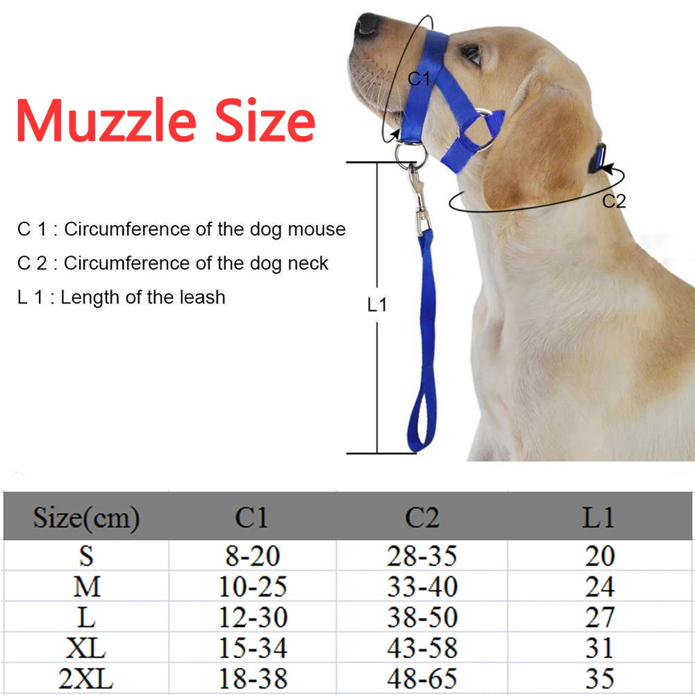 Nylon Dog Muzzle for Small Medium Large Dogs Adjustable Anti Barking Biting , Control Pet Leader Dog Head Collar Halter Leash