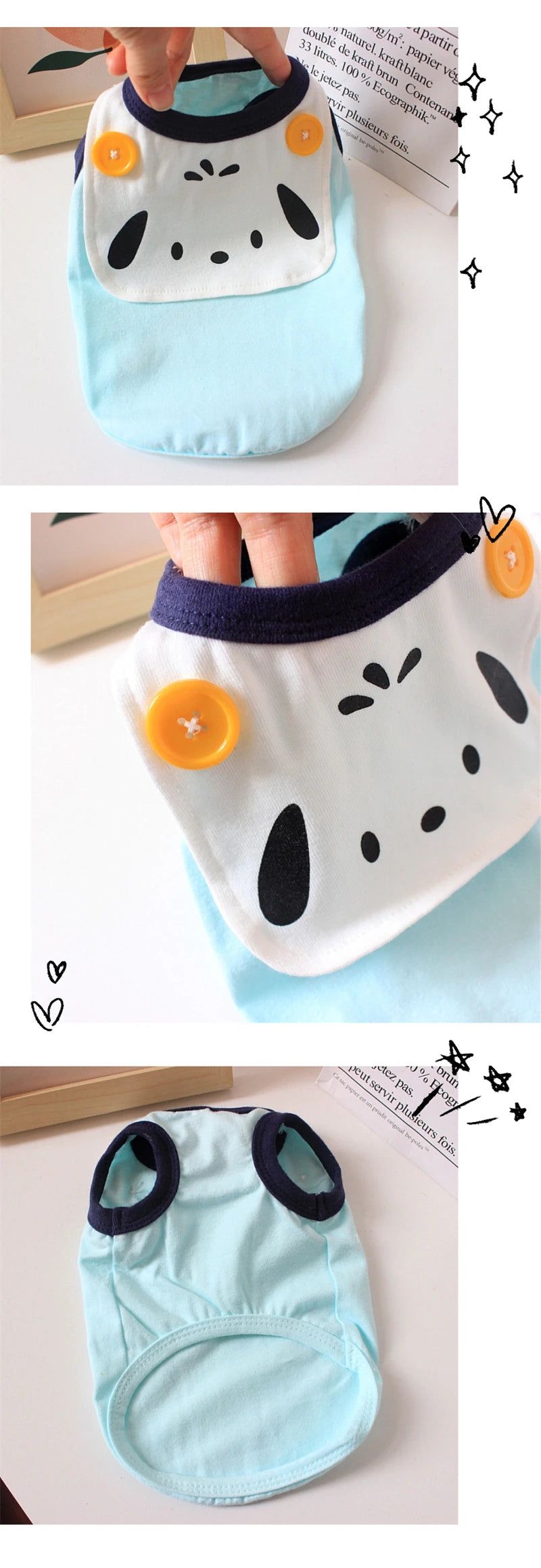 Cotton Solid Puppy Summer Clothes Button Decoration Cute Cartoon Vest for Chihuahua One Piece Unisex Daily Wear Pet Cat Clothing