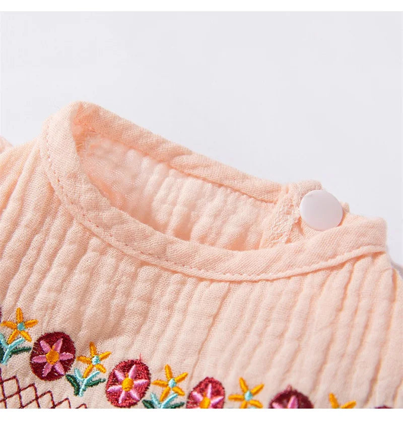 Embroidery Pink Floral Overalls for Dogs Spring Summer Protective Pet Cat T Shirt Female Pure Cotton Chihuahua Small Dog Clothes