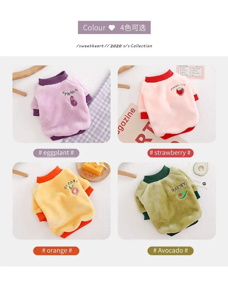 Pet Dog Clothes Warm Fleece Cute Fruit Print Coat Small Medium Cat Shirt Jacket Autumn Puppy Sweater Hoodie Chihuahua Yorkies