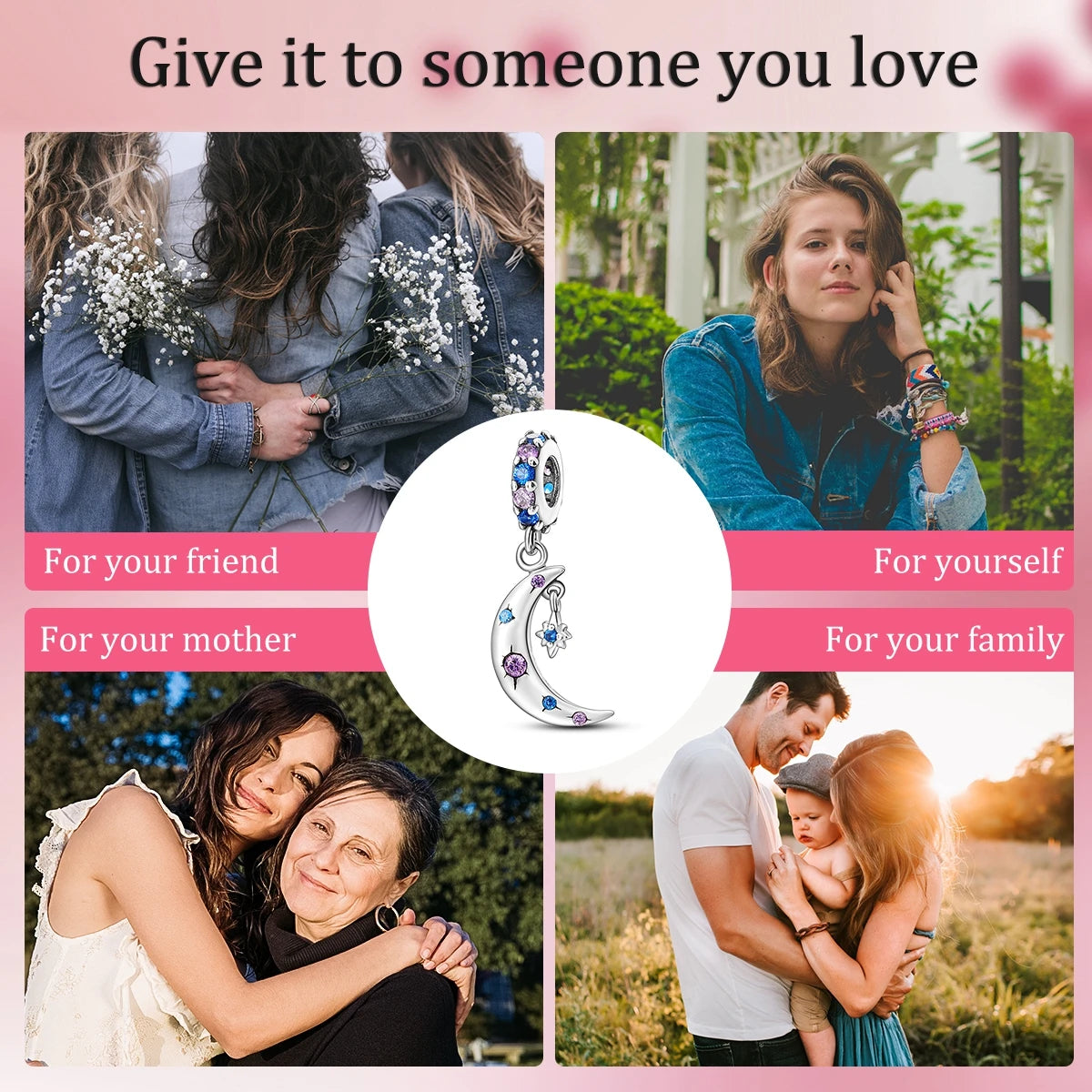 MULA 1PC Coffee Pet Moon Star Silver Plated Pendant Fit Original Snake Chain Charm Bracelet DIY Women Jewelry Gift