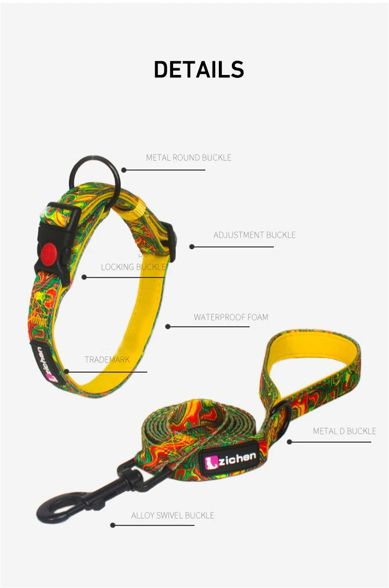 Adjustable Pet Dog Collars Color Graffiti Soft Cotton Leash Accessories Walking Exercise Safety French Bulldog Puppy Chain