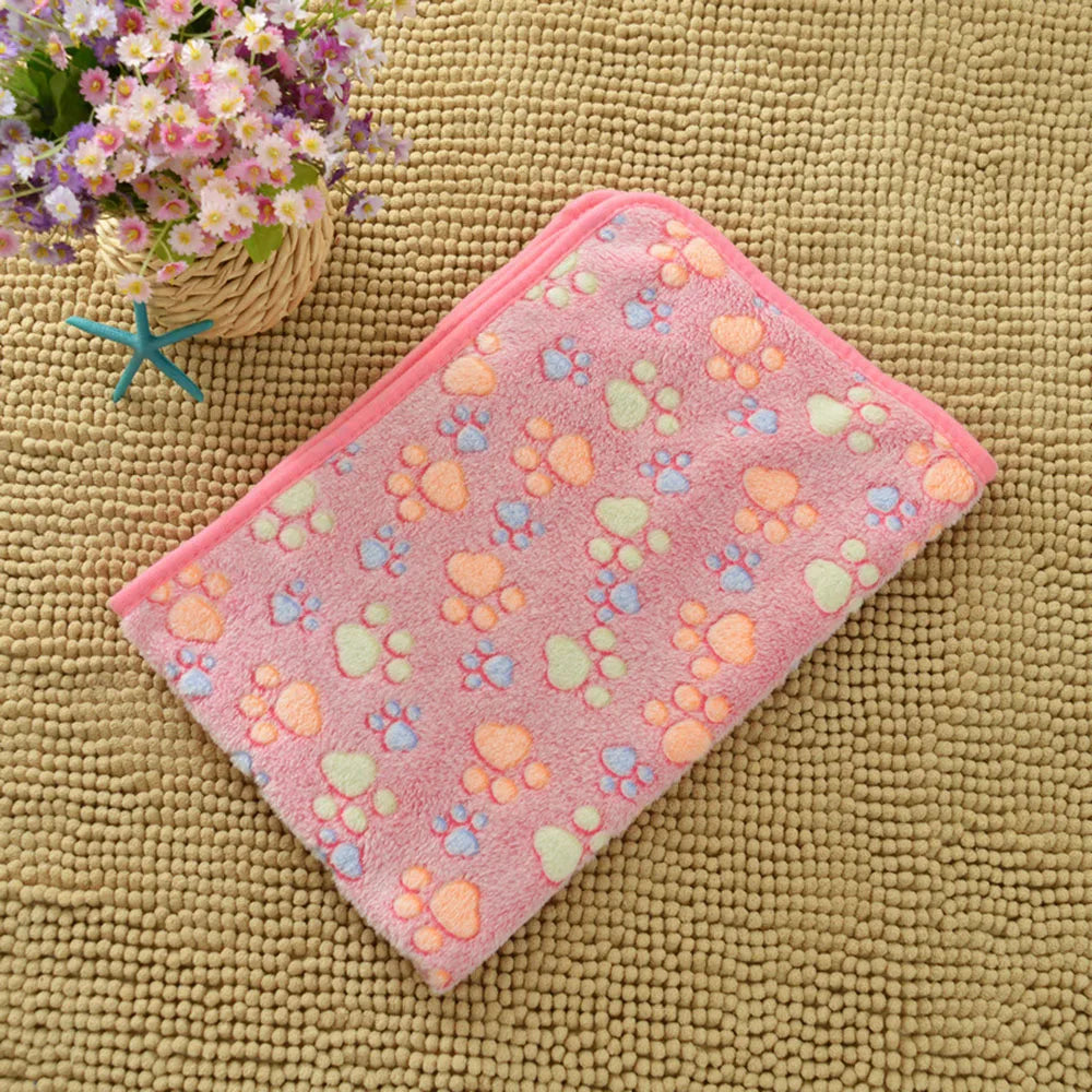 Pet Blanket Dog Puppy Blanket Paw Print Fleece Blanket for Small Medium Large Pet Dog Cat Warm Soft Sleep Mat Doggy Bed Blanket