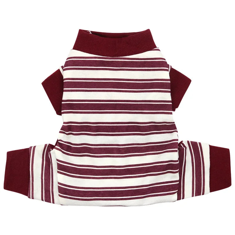 Stripe Dog Pajamas Onesie Spring Autumn Cotton Dog Clothes for Small Medium Dogs, Soft Cat Puppy Jumpsuit Outfits Pet Apparel