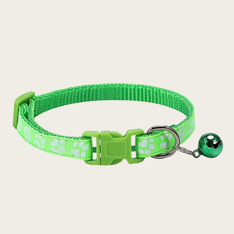1pcs Pet Collar with Bell for Kitten Puppie Small Animal Adjustable Nylon Collar with Cute Paw Print Pattern Guinea Pig Collar