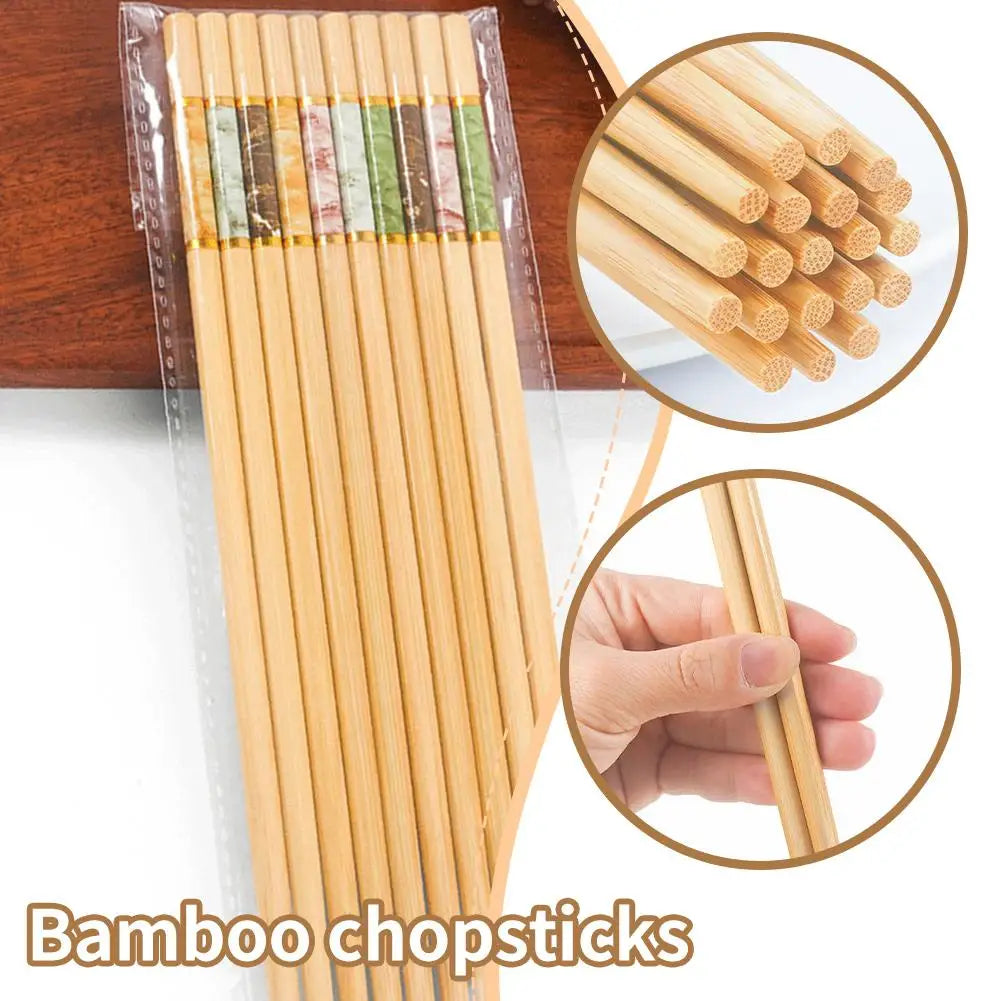 Green And Healthy Natural Bamboo Chopsticks 5 Pairs New Home Use Mildew-proof And High Temperature Resistant Environmentally