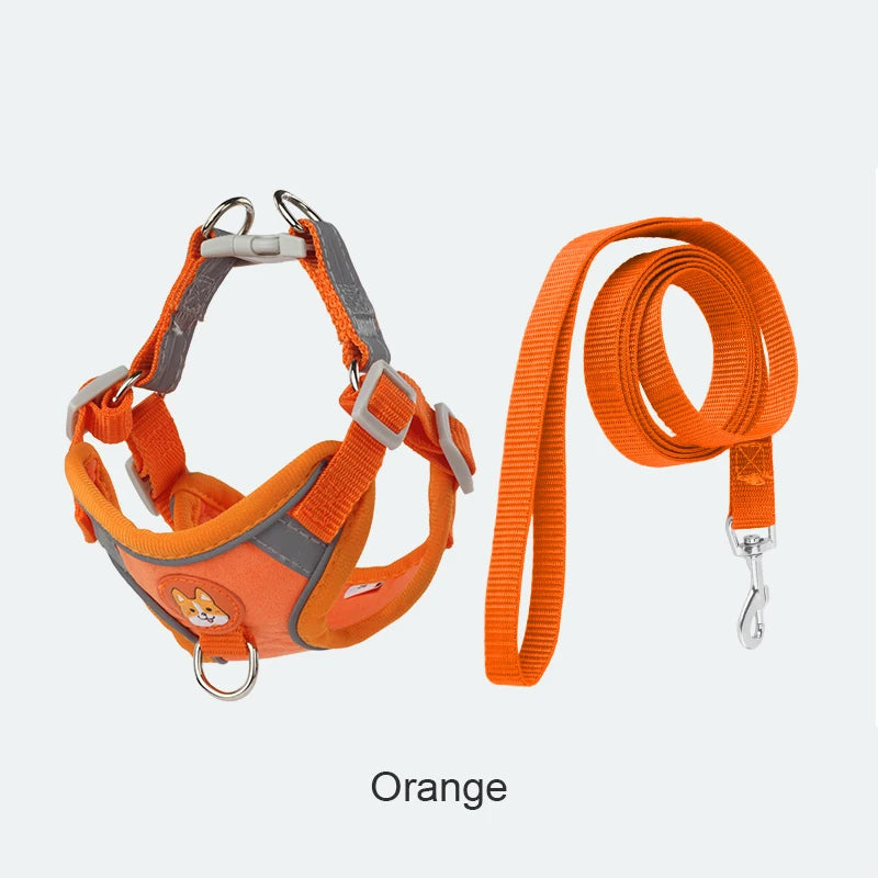 Pet Suede Chest Harness Vest Dog Strap Reflective Leash Retractable For Small Light And Convenientn
