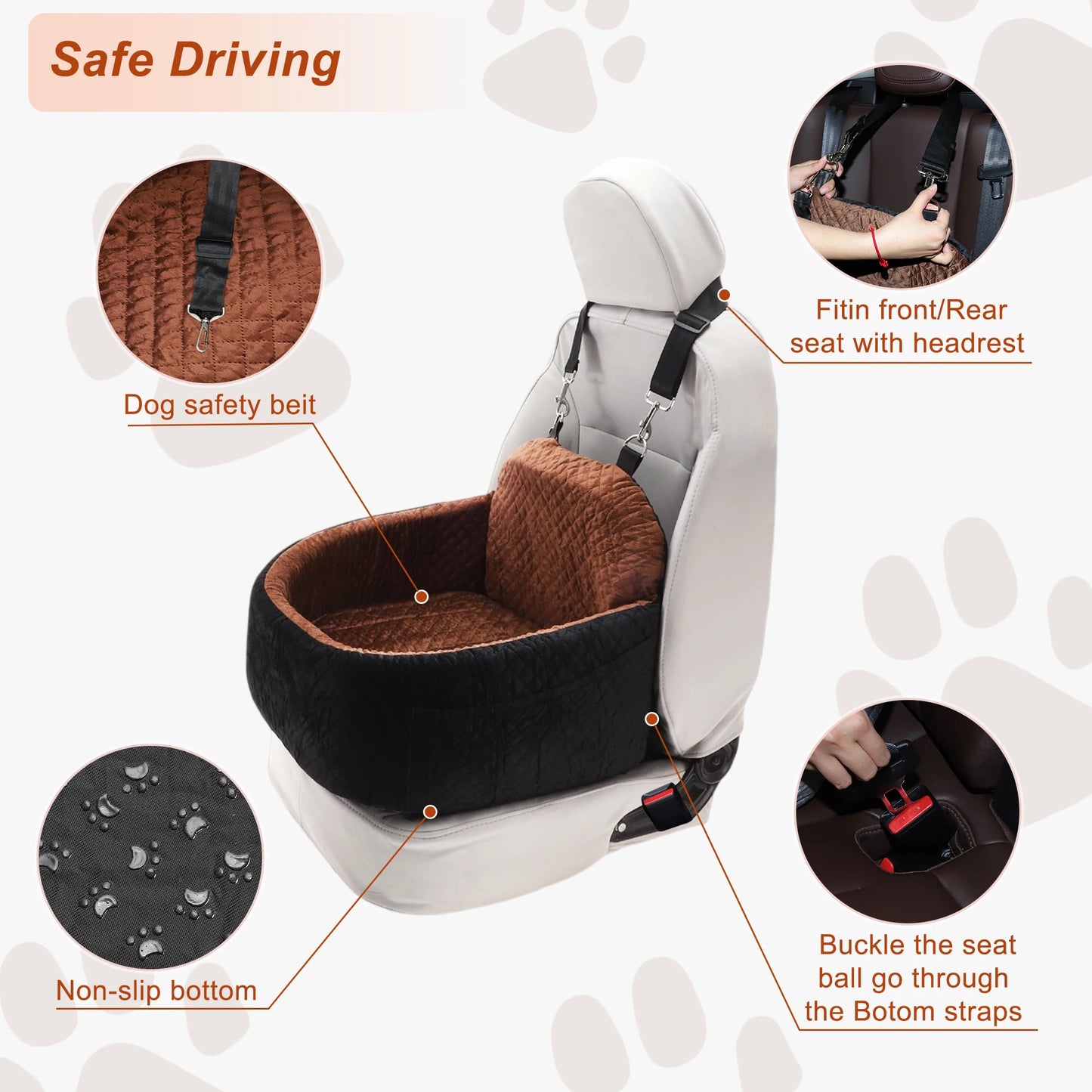 UXCELL Fashion Dog Car Seat Casual Solid Dog Beds Mats for Small Medium Dog Removable Safe Comfortable Travel Dog Supplies