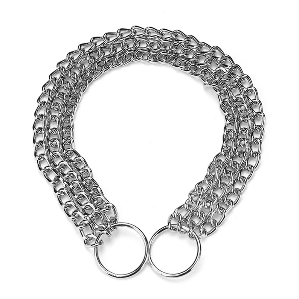 3 Rows Stainless Steel Dog Chain Collar Strong Metal Dog Chain Slip Pinch Choke Collar for Walking and Training Pet Pit-bull Dog
