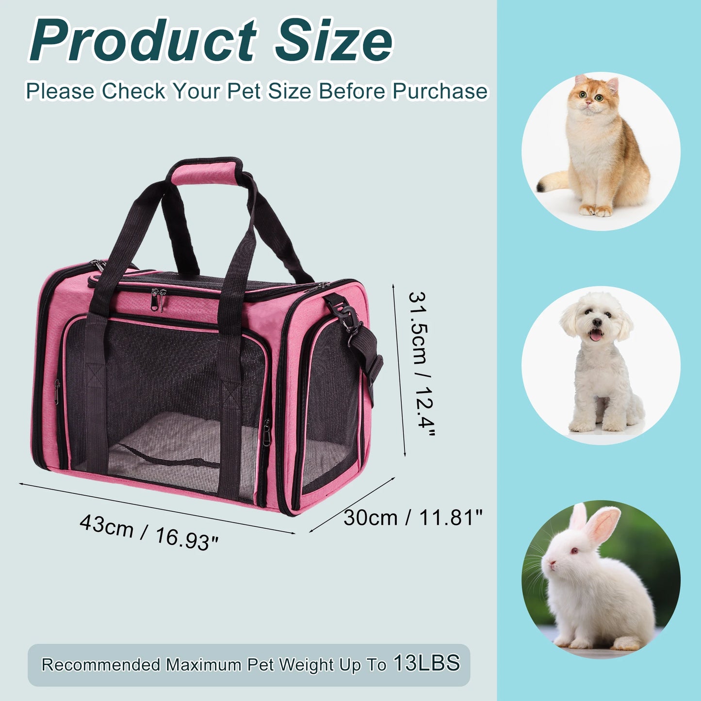 UXCELL Pet Carrier Puppy Carrier Dog Bags for Small Cats Dogs Puppies Up to 13 Lbs Black 600D Oxford Cloth Pet Carriers