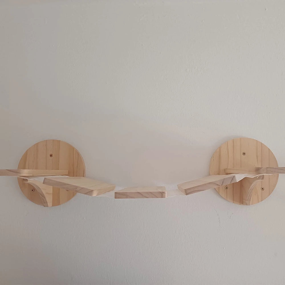 Cat Bridge Cat Tree Climbing Shelves Wooden Furniture Rope Net Design Suitable for Kitten to Play and Exercise Climbing Wall