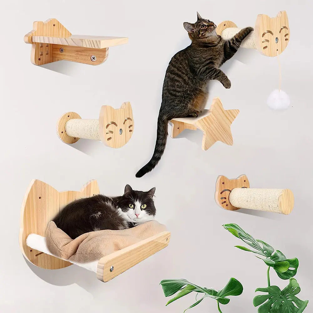 Cat Wooden Furniture Wall Mounted Scratching Posts Hammock Platform Extended Cat Scratching Post for Cat Health and Play indoors