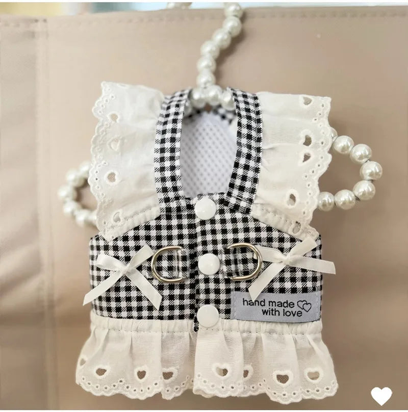 Plaid Dog Harness for Small Dogs, Lightweight Cotton Lace Puppy Harness Vest Dog Accessories Yorkie Chiwawa Beagle Pet Supplies