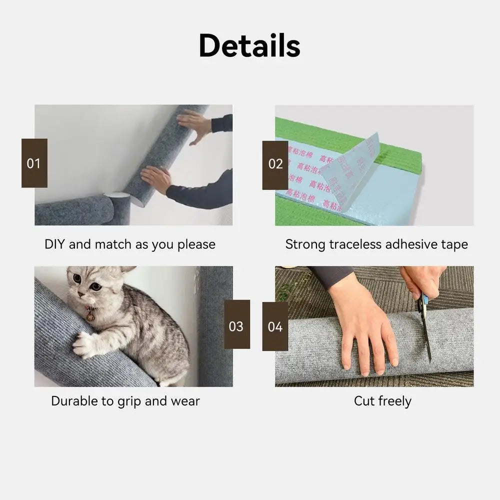 Cat Scratcher Wall Mount Cat Scratching Pad Self-Adhesive Interactive Toys Vertical Scratcher for Small Medium Cats Pets