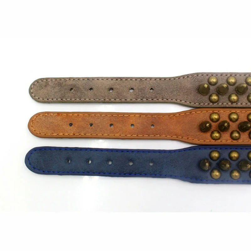 Bronze Spiked Studded Leather Dog Collars For Small Medium Large Dogs Pet Spike Collar Rivets Anti-Bite Pet Products Neck Strap