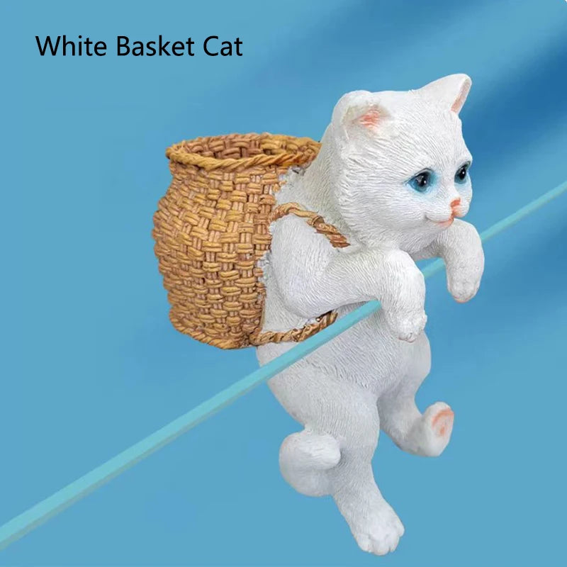 Aquarium Hanging Cat Backpack Hanging Ornaments Fish Tank Tool Storage Basket Desktop Flower Pot Landscaping Decoration Cute