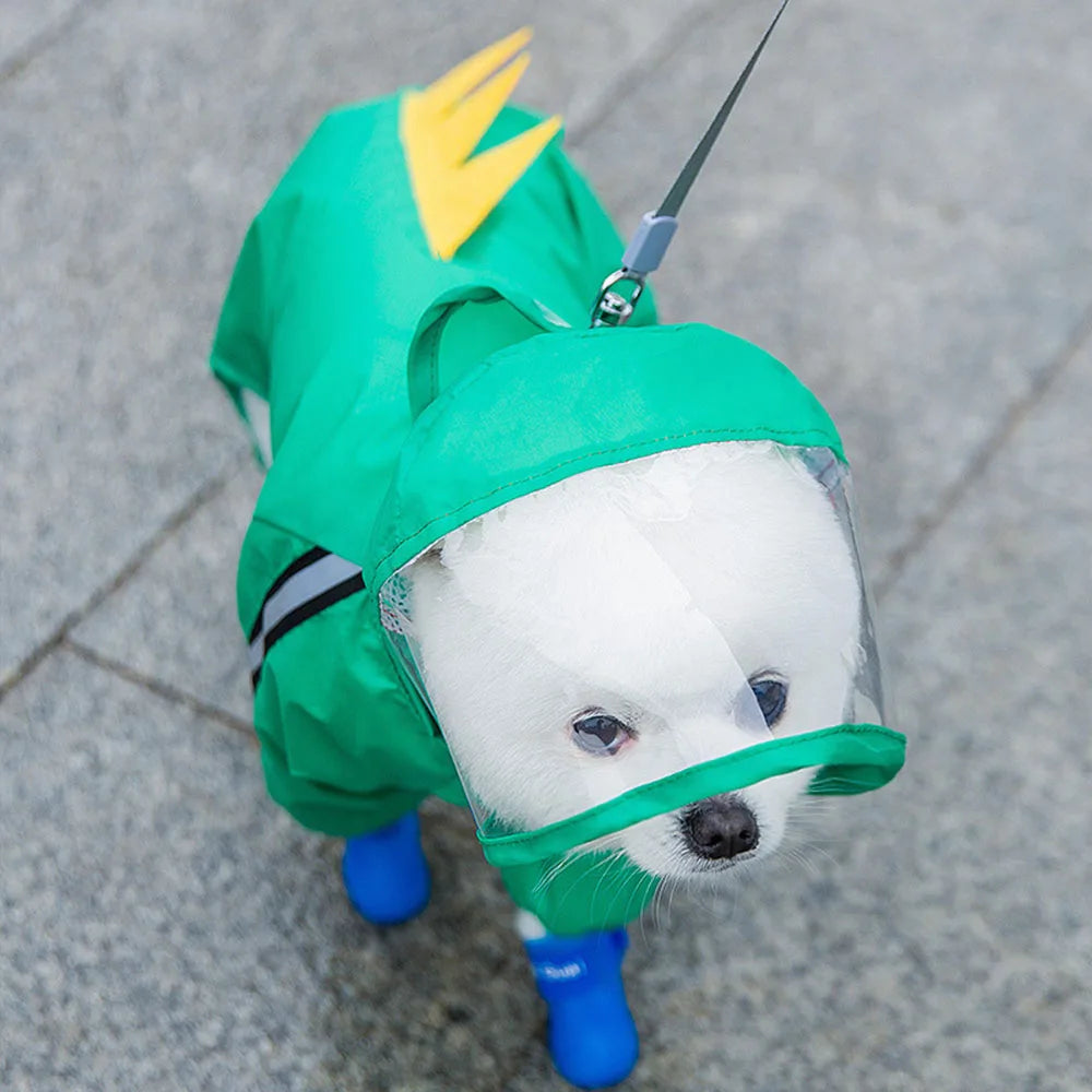 Small Dog All-Body Waterproof Raincoat Funny Animal Shaped Pet Puppy Raincoat Dog Rain Coat Hooded Clothing Outdoor Reflective