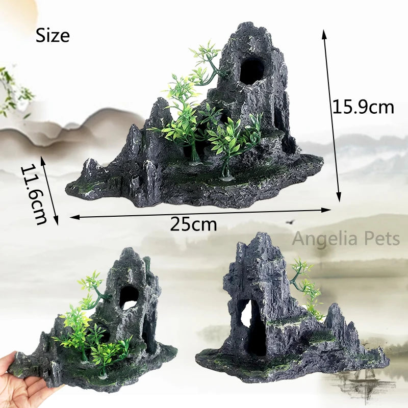 Resin Aquarium Rockery Mountain Decoration Artificial View Rock Cave Stone Tree Fish Tank Ornament Pet Supplies Home Decor New