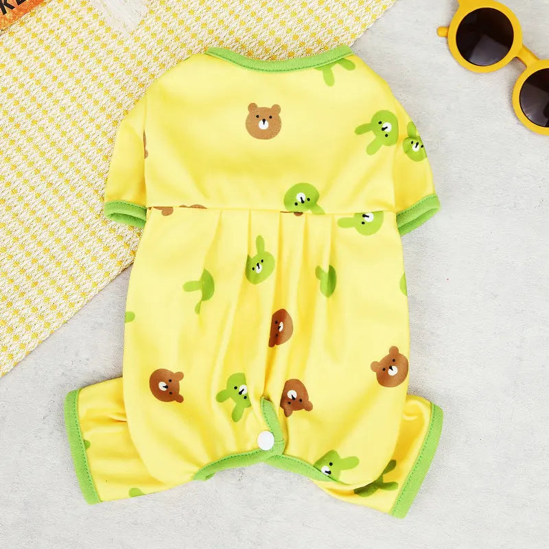 Striped Pet Dog Jumpsuit Spring Autumn Medium Small Dog Clothes Cute Bear Pattern Pet Pajamas Kitten Puppy Sweatshirt Dog Coat