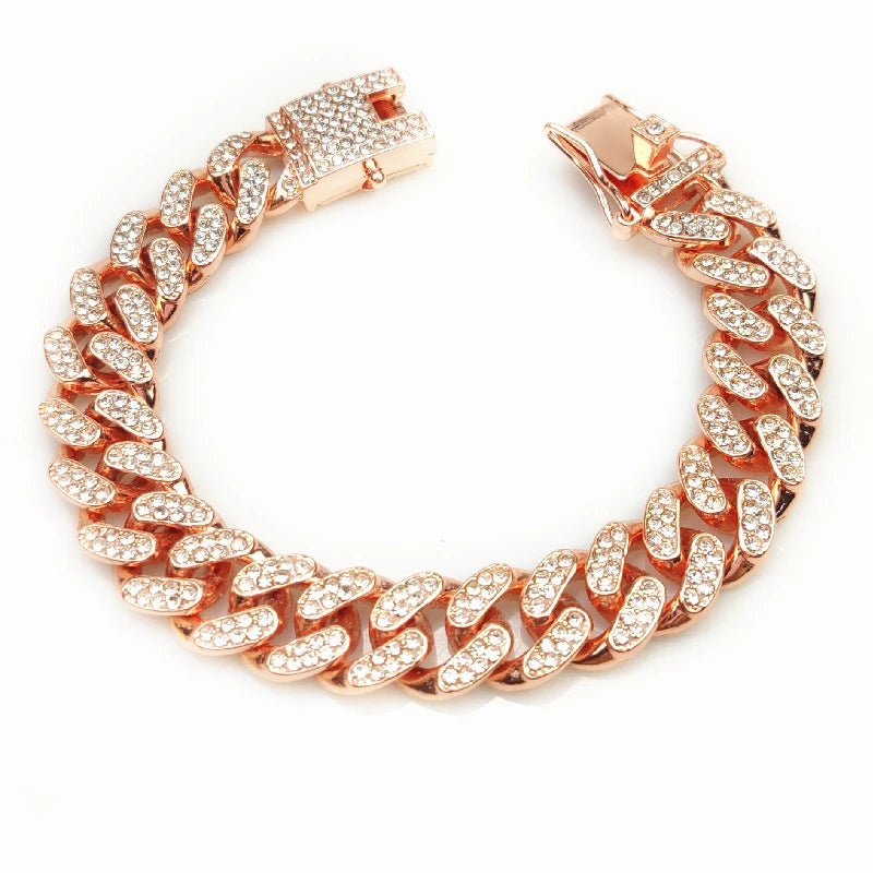 Luxury Gold Dog Chain Collar Cuban Chain Link Choke Collar for Small Medium Large Dogs, Pet Necklace Jewelry Crystal Accessories