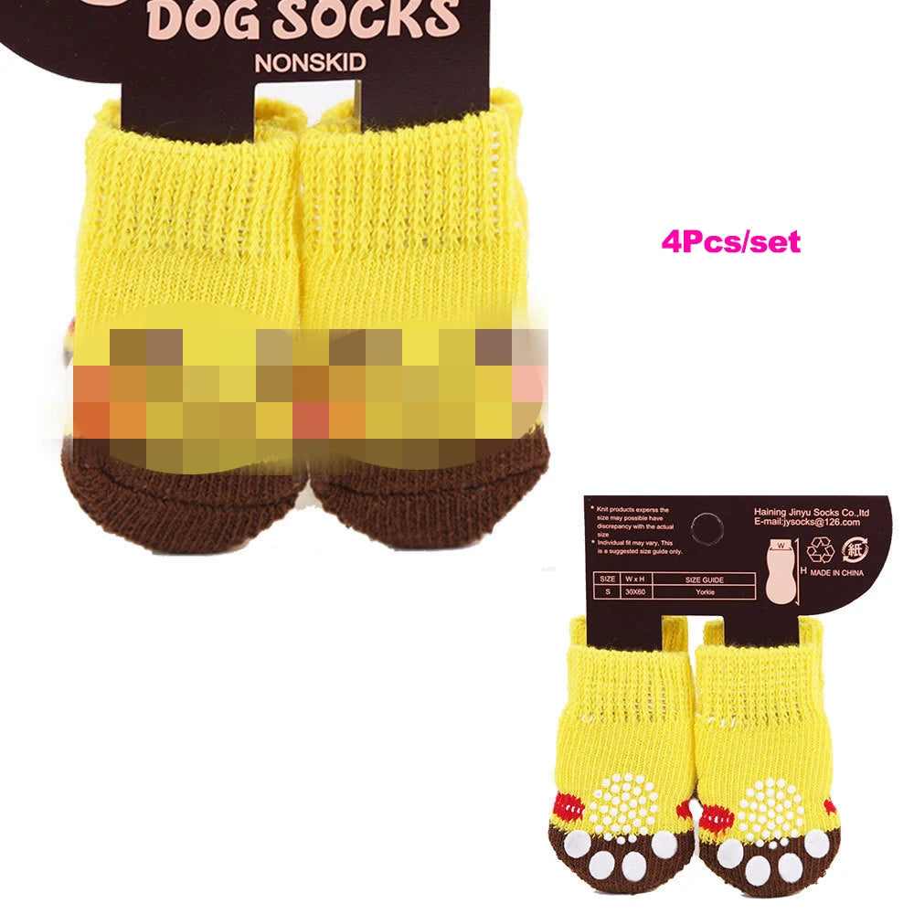 4pcs/Set Dog Shoes For Small Dogs Anti Slip Cat Socks For Cat Cute Dog Socks Pet Chihuahua Dog Clothes Christmas Dog Accessories
