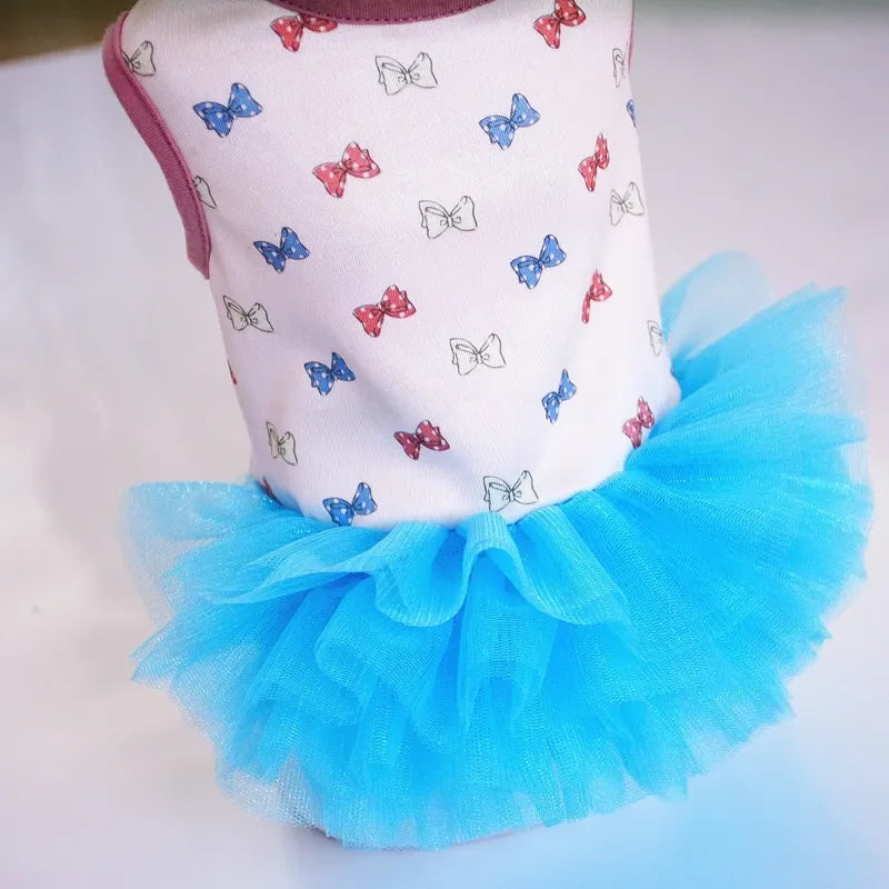2024 Hot Pet Summer Tutu Skirt Bow Printed Mesh Fashion Petticoat Skirt Small Dog costume Teddy Summer Two Legged Clothes Thin
