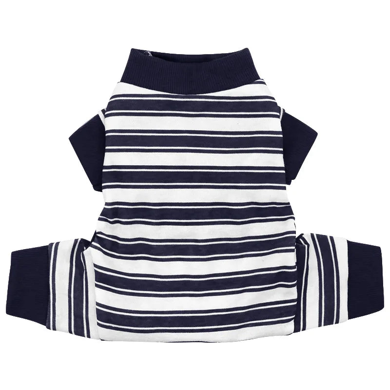 Stripe Dog Pajamas Onesie Spring Autumn Cotton Dog Clothes for Small Medium Dogs, Soft Cat Puppy Jumpsuit Outfits Pet Apparel