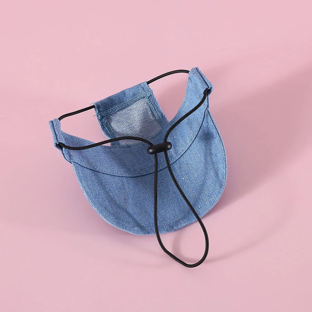 Dog Hat with Ear Holes Fashionable Denim Dog Baseball Outdoor Cap Adjustable Summer Travel Sport Hat for Small Medium Large Dogs