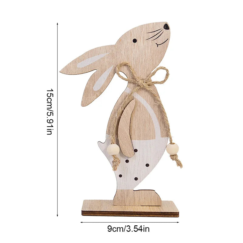 2025 Easter Wooden Rabbit Ornaments Standing Bunny with Flower for Spring Easter Party Home Table Decoration DIY Crafts Supplies