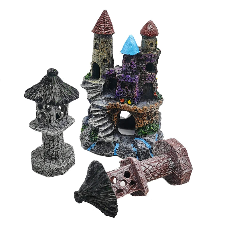 Resin Artificial Fish Tank Ancient Castle Decoration Aquarium Rock Cave Building Decoration Aquatic Landscaping Ornament Decor