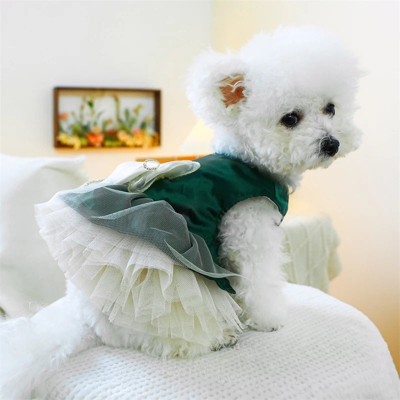 Sweet Princess Female Puppy Summer Clothes Wedding Party Dress for Dogs White Lace French Bulldog Small Medium Pet Cat Clothing