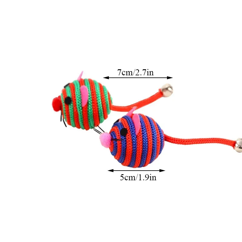 1Pc Pet Cat Toy Lovely Stripe Nylon Rope Round Ball Mouse Toy with Bell Pet Cat Chew Toy Interactive Mouse Ball Pet Products