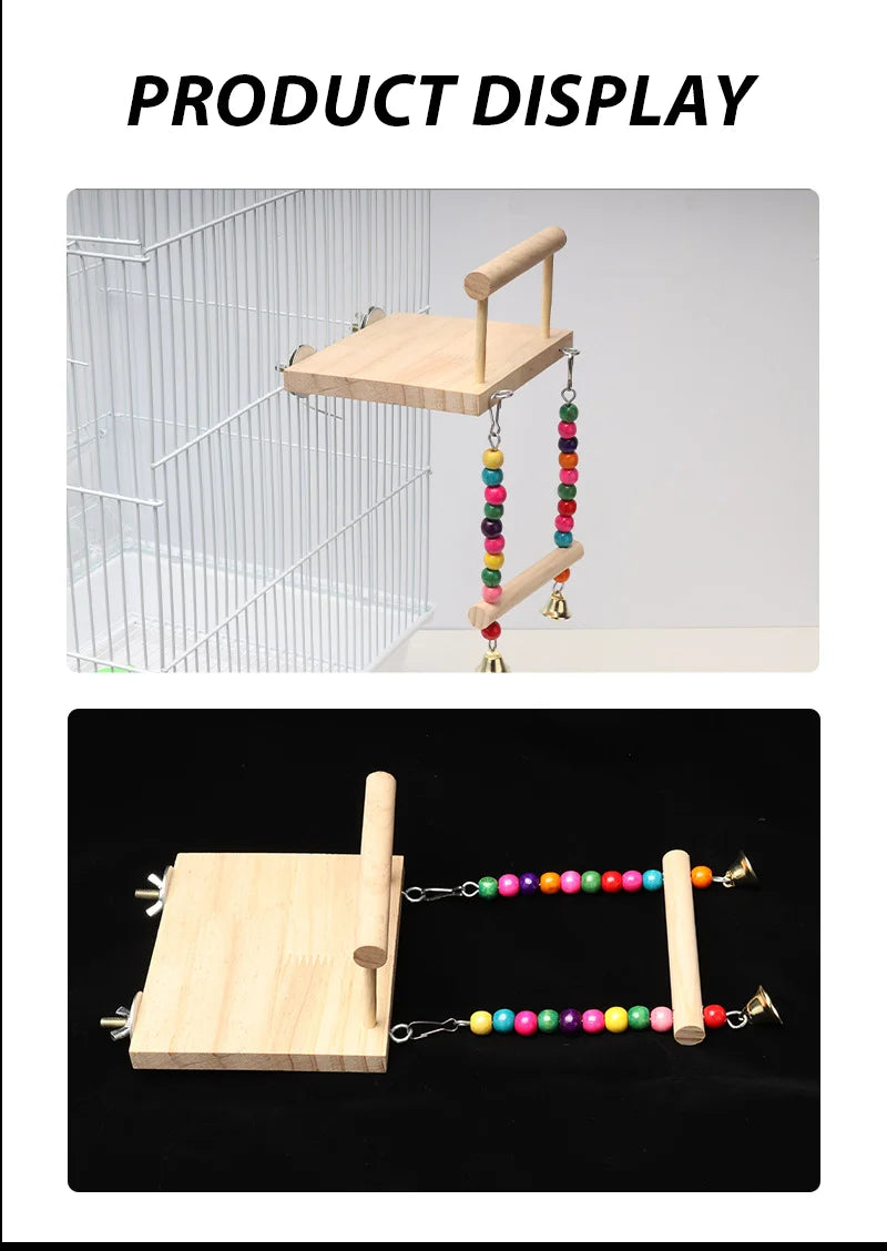 CAWAII KENNEL Pet Bird Swing Toy Wooden Parrot Perch Stand Playstand with Chewing Beads Cage Playground for Budgie Birds