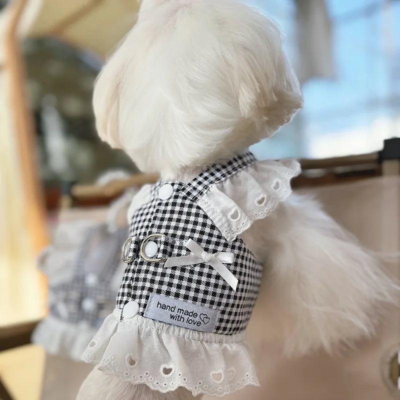 Plaid Dog Harness for Small Dogs, Lightweight Cotton Lace Puppy Harness Vest Dog Accessories Yorkie Chiwawa Beagle Pet Supplies