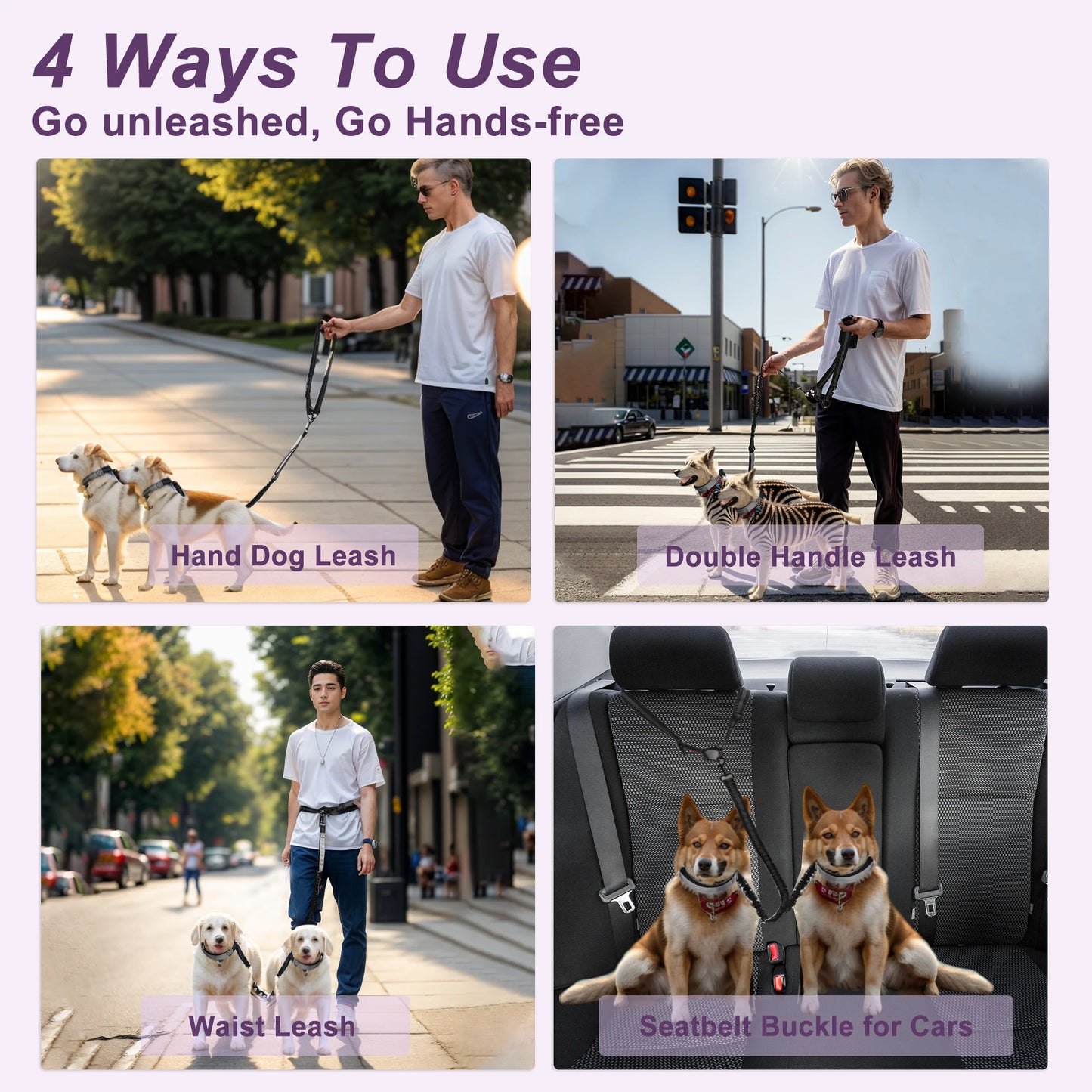 UXCELL Fashion Dog Leash for Two Large Dog Up to 330 Ib 6.6-7.6FT Long Hands Free Waist Leash for Dog Walking Dog Leads