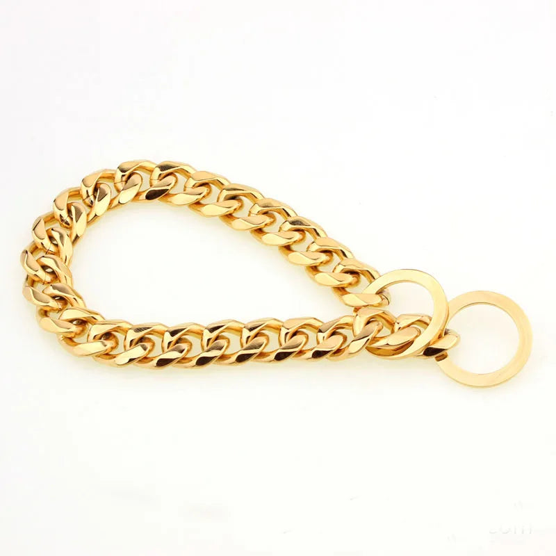 Strong Choke Chain Dog Collar Luxury 15MM 18K Gold Stainless Steel Cuban Link Metal Necklace for Small Medium Large Dogs Pitbull