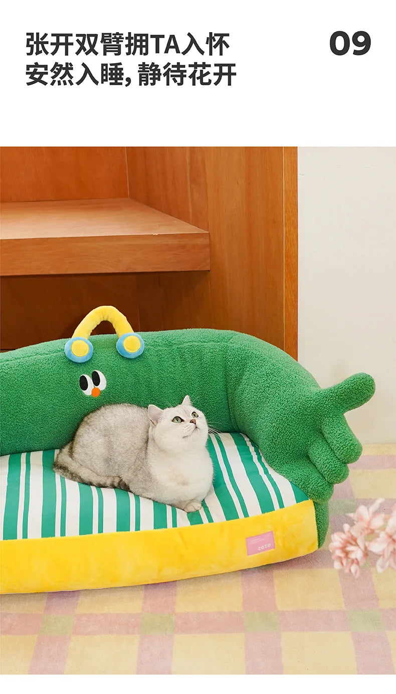Zeze green lush pet bed cat litter all seasons removable dog litter teddy bear small dog warm sofa
