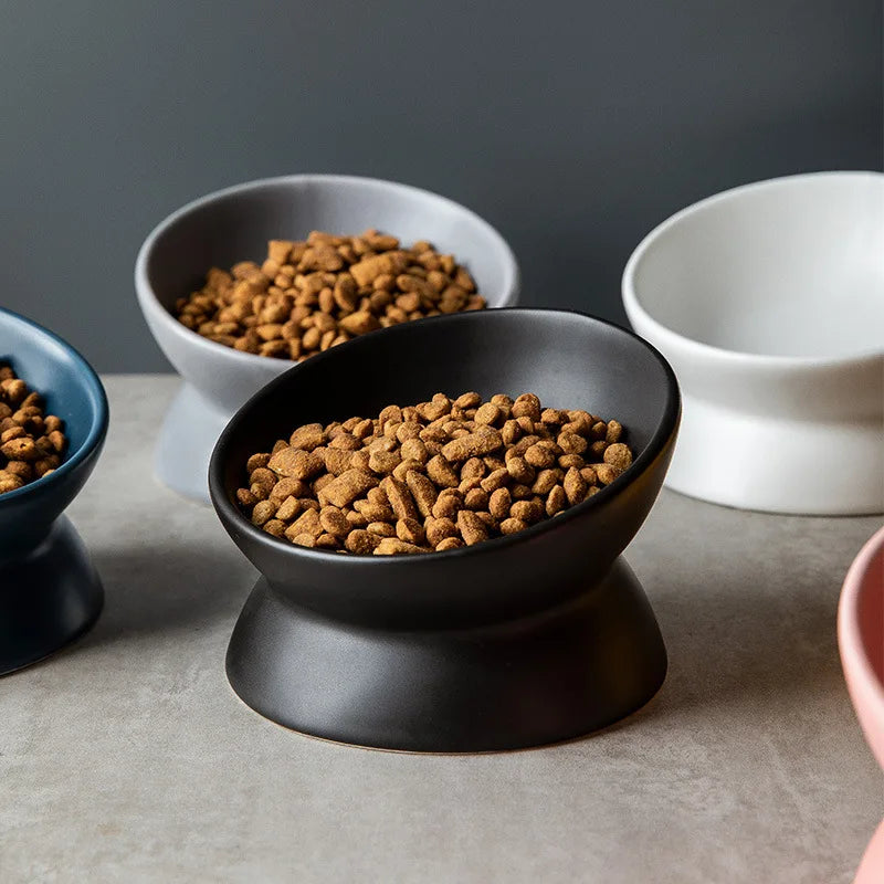 Ceramic bowl, cat bowl, dog bowl, pet bowl, slanted mouth, high foot protection, cervical spine, dog, cat, food bowl, pet suppli