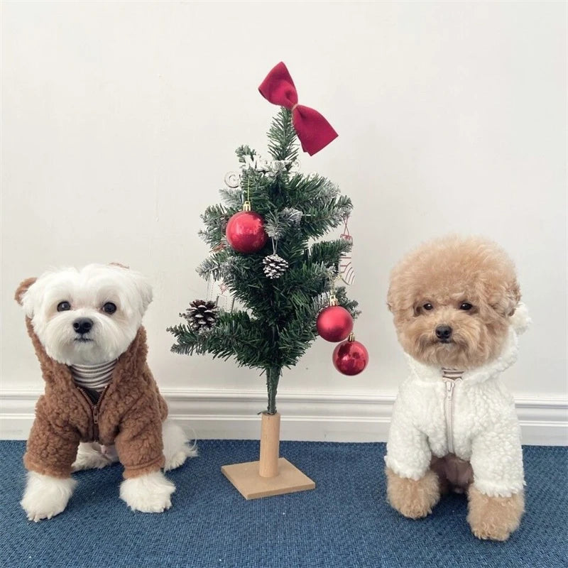 Super Warm Pet Winter Clothes Cosplay Costume Bear Shaped Outfits for Small Medium Puppy New Year Double Fleece Cat Clothing