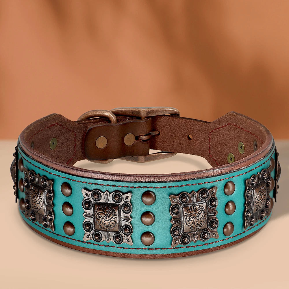 Cool Spiked Dog Collar For Medium Large Dogs Genuine Leather Pitbull Bulldog Adjustable Pet Accessories Collars Necklace