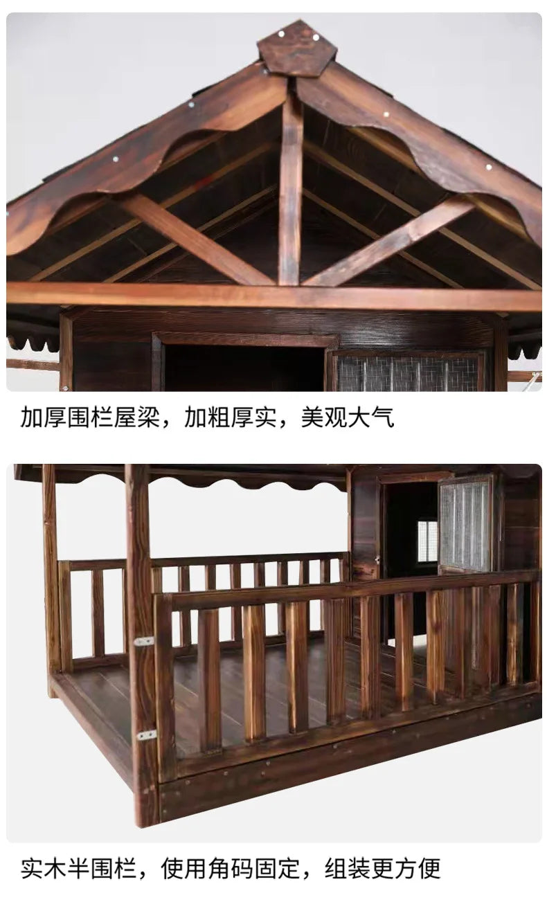 Outdoor Dog House Solid Wood Waterproof Large Dog Golden Retriever Kennel Rainproof Kennel Pet Villa Summer Outdoor Dog House