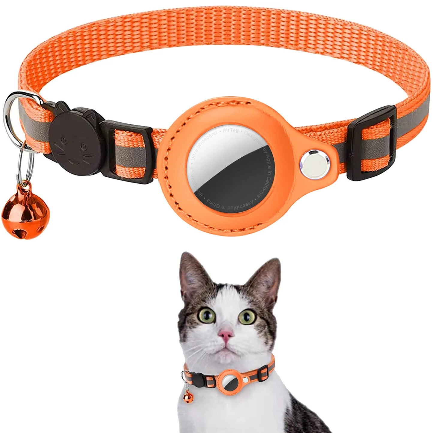Airtag Cat Collar with Bell and Safety Buckle, Reflective Breakaway Collar with Airtag Holder for Cats Small Dogs Kitten Puppy