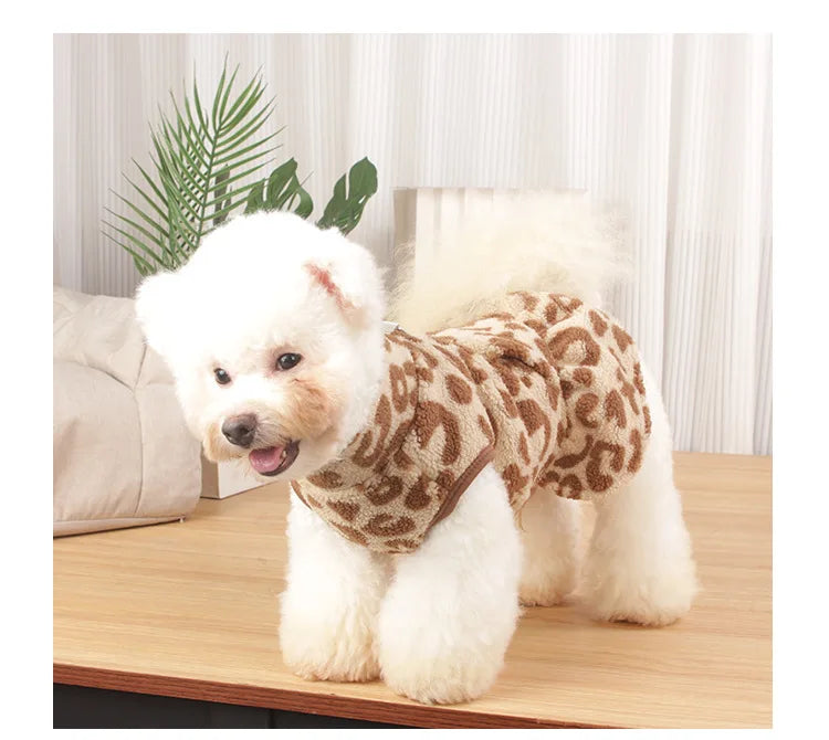 Leopard Dog Sweater Dress Fleece Puppy Dresses for Small Dogs Girl Cat Skirt Apparel Winter Warm Dog Clothes