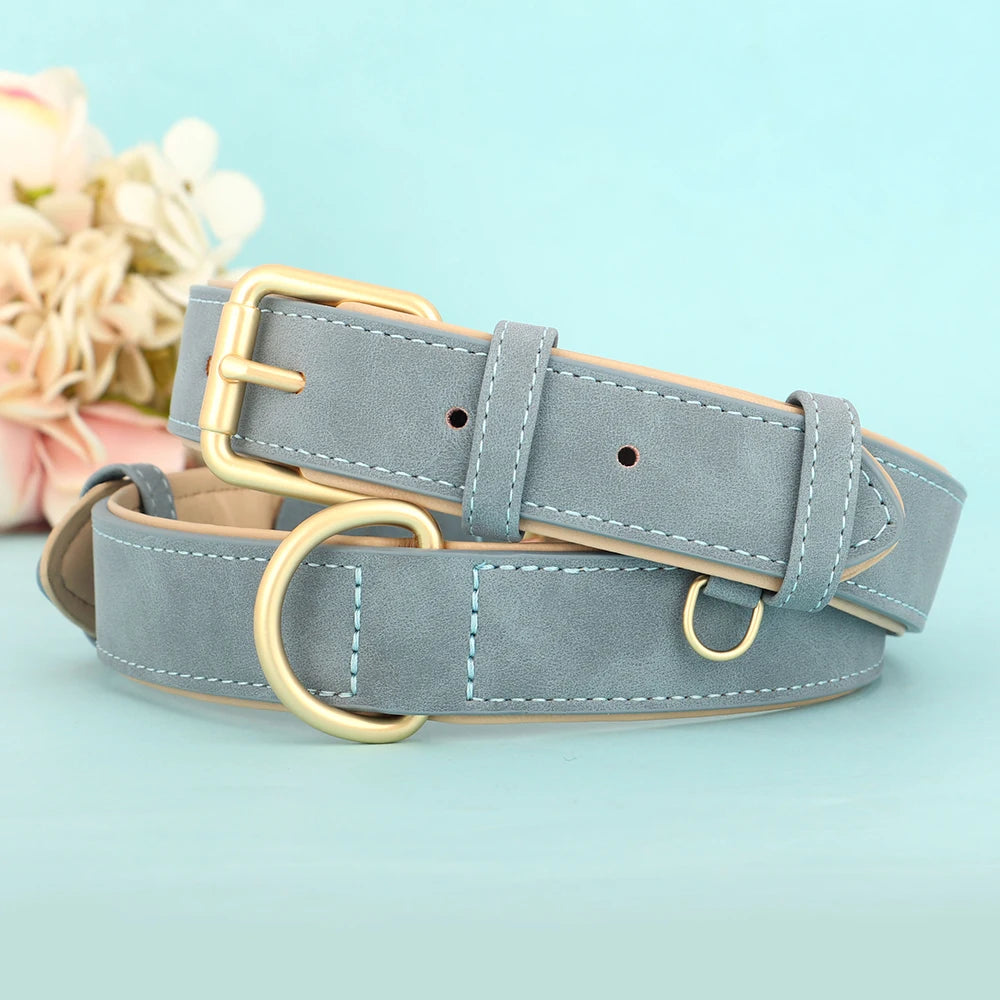 Durable Dog Collar Leather Dogs Collars Soft Padded Pet Pitbull Necklace Adjustable For Small Medium Large Dogs Pug Pet Products