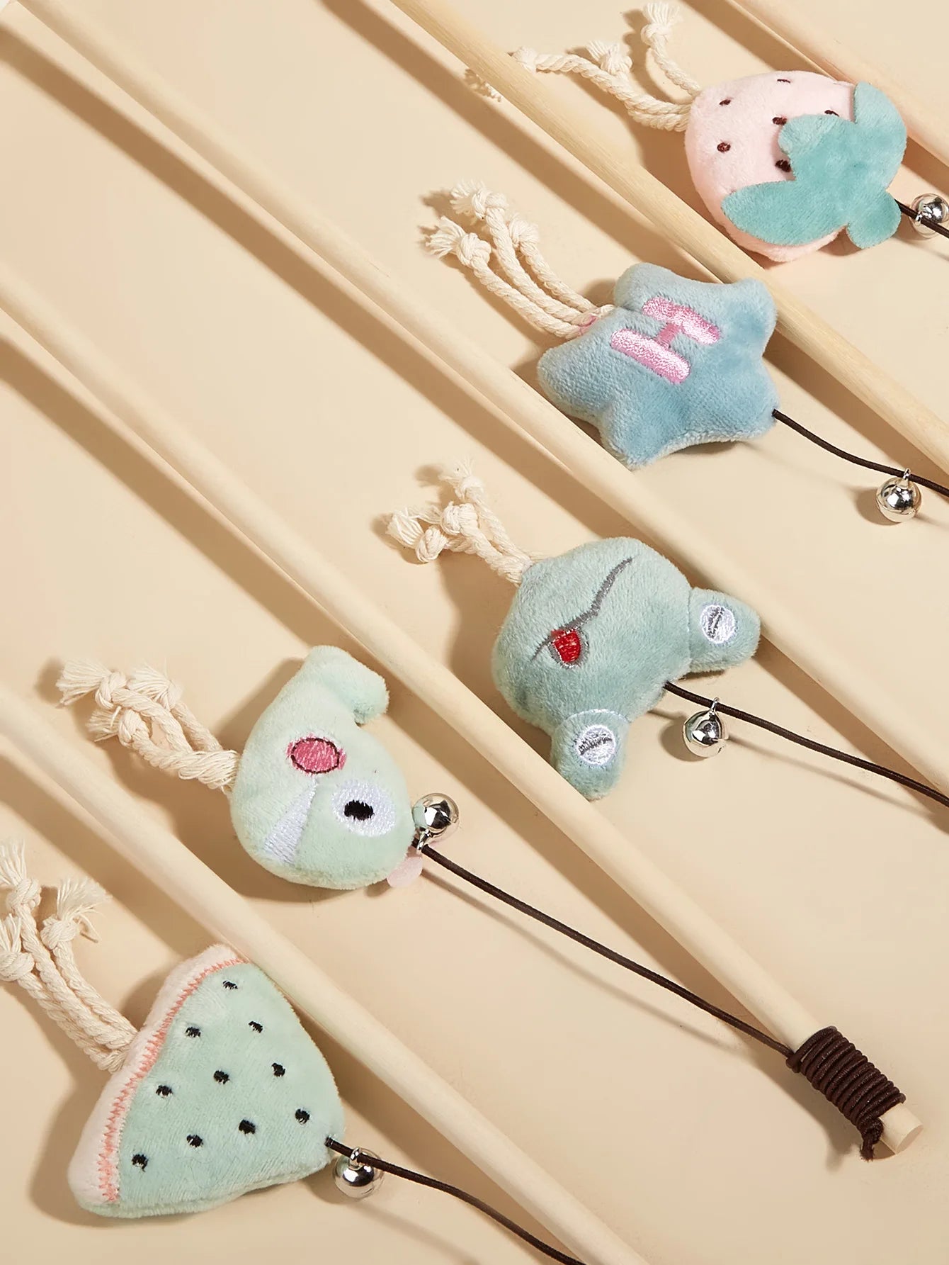 Cat Toy Cat Teaser Sticks Wooden Rod Funny Cat Stick Light Color Plush Doll Elastic Rope With Bell Cat Self-hi Toy