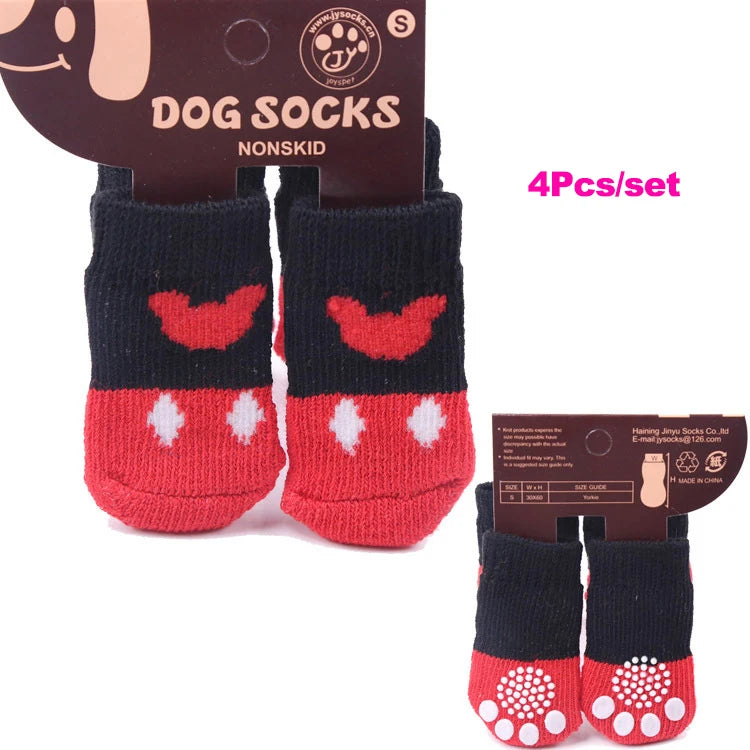 4pcs/Set Dog Shoes For Small Dogs Anti Slip Cat Socks For Cat Cute Dog Socks Pet Chihuahua Dog Clothes Christmas Dog Accessories
