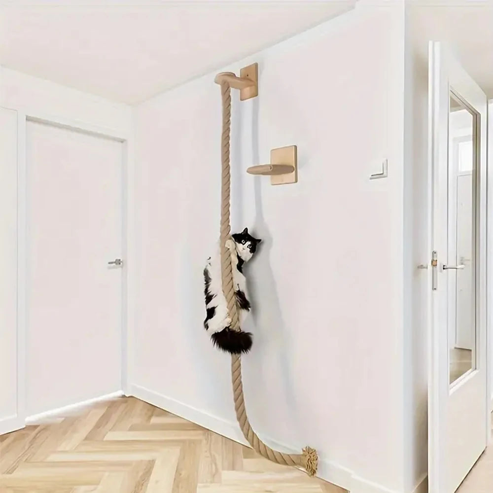 Cat Wall Shelf Perch Cat Stair with Jute Rope Cat Tree Wooden Cat Climbing Steps Kitten Training Tower Platform Pet Furniture