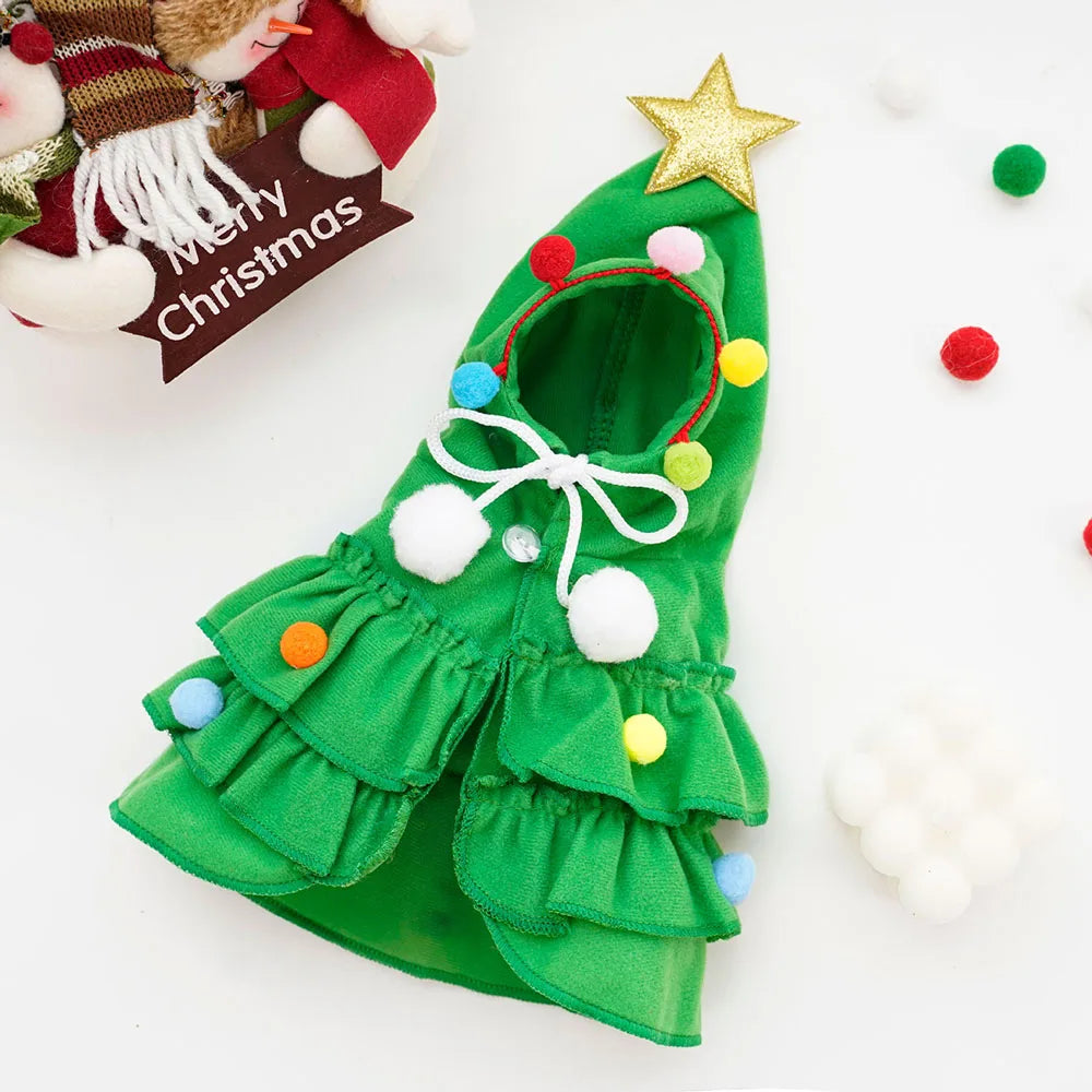 Pet Cat Dog Christmas Costumes Xmas Cloak with Stars and Pompons Christmas Cape Festive Pet Apparel Clothing for Small Dogs Cats